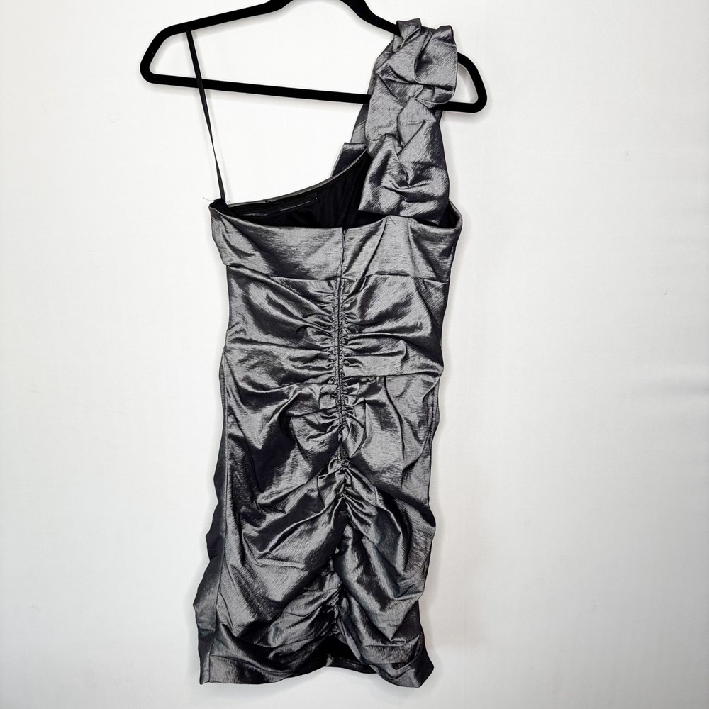 Betsy & Adam One Shoulder Ruffle Ruched Metallic Cocktail Dress Size 10 - Picture 6 of 8